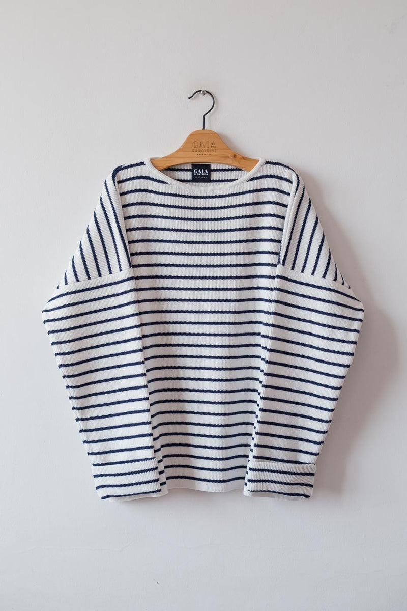 Maglio uomo cotone a righe bianco blu Gaia Segattini Knotwear