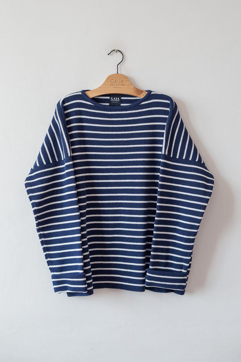 Maglio uomo cotone a righe blu bianco Gaia Segattini Knotwear