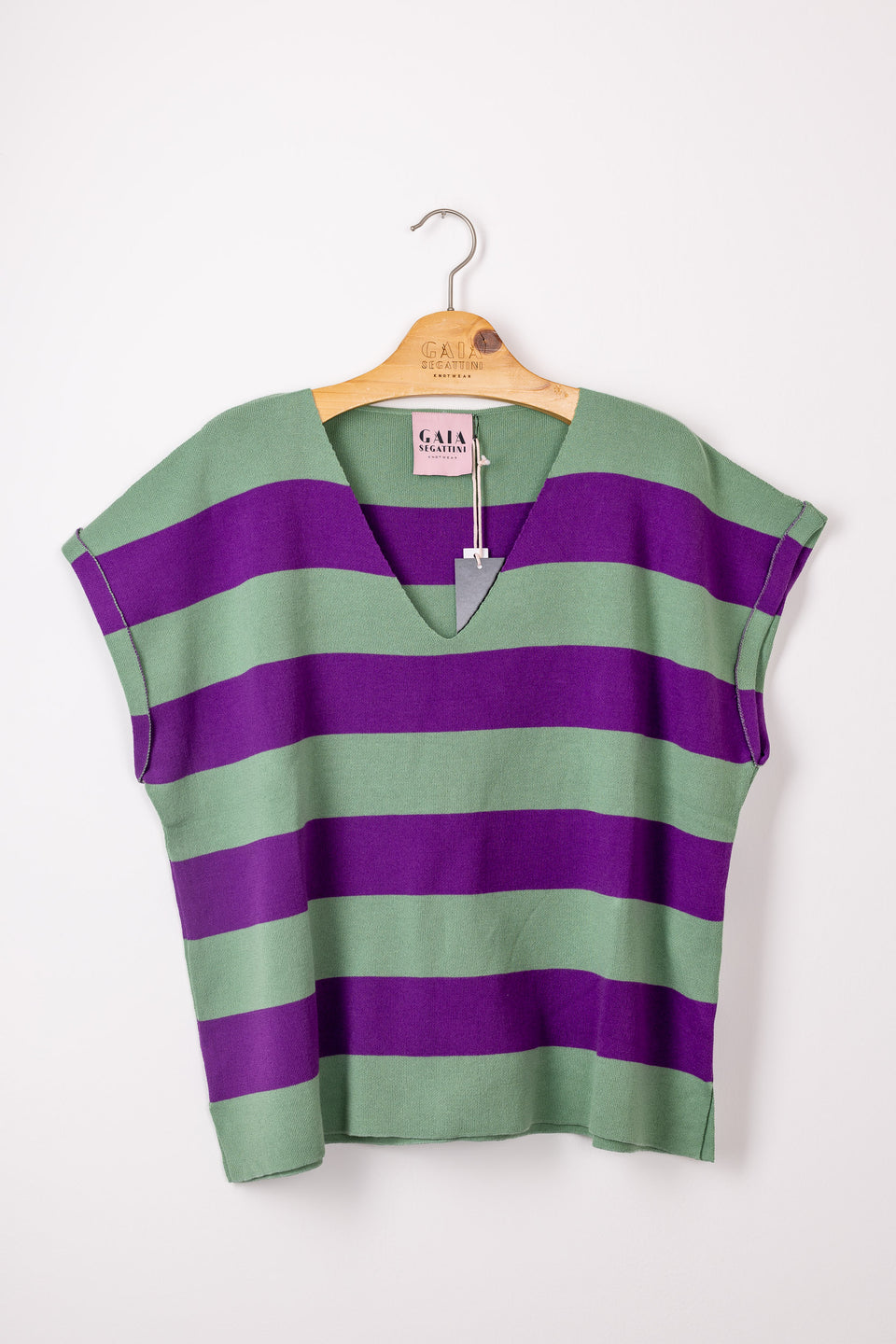peace knit tshirt - striped water and purple 
