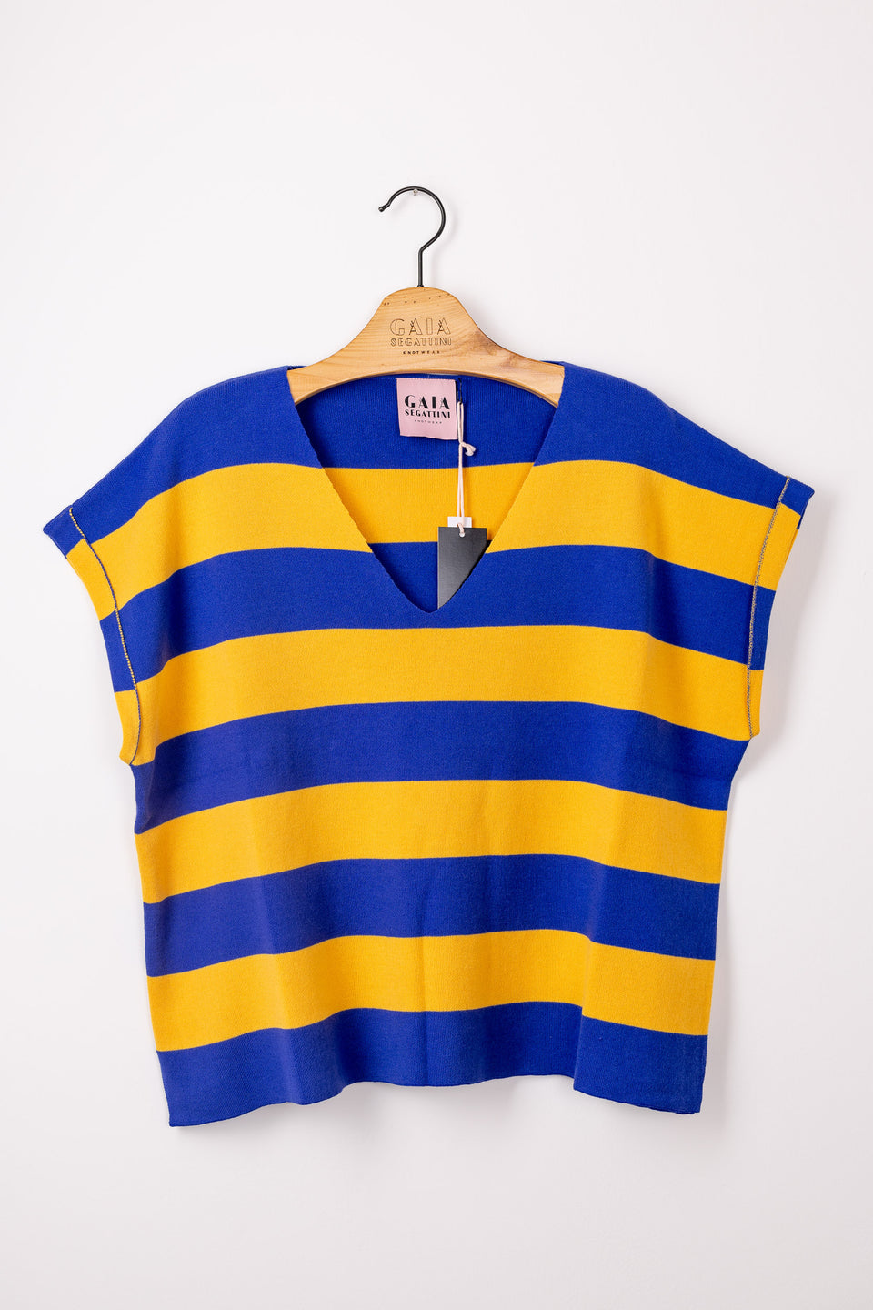 peace knit tshirt - striped cornflower and sunflower 