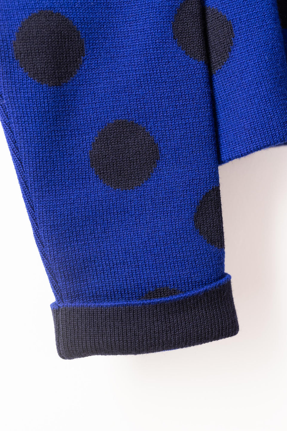 bubble cardi - royal with blackblue polkadots