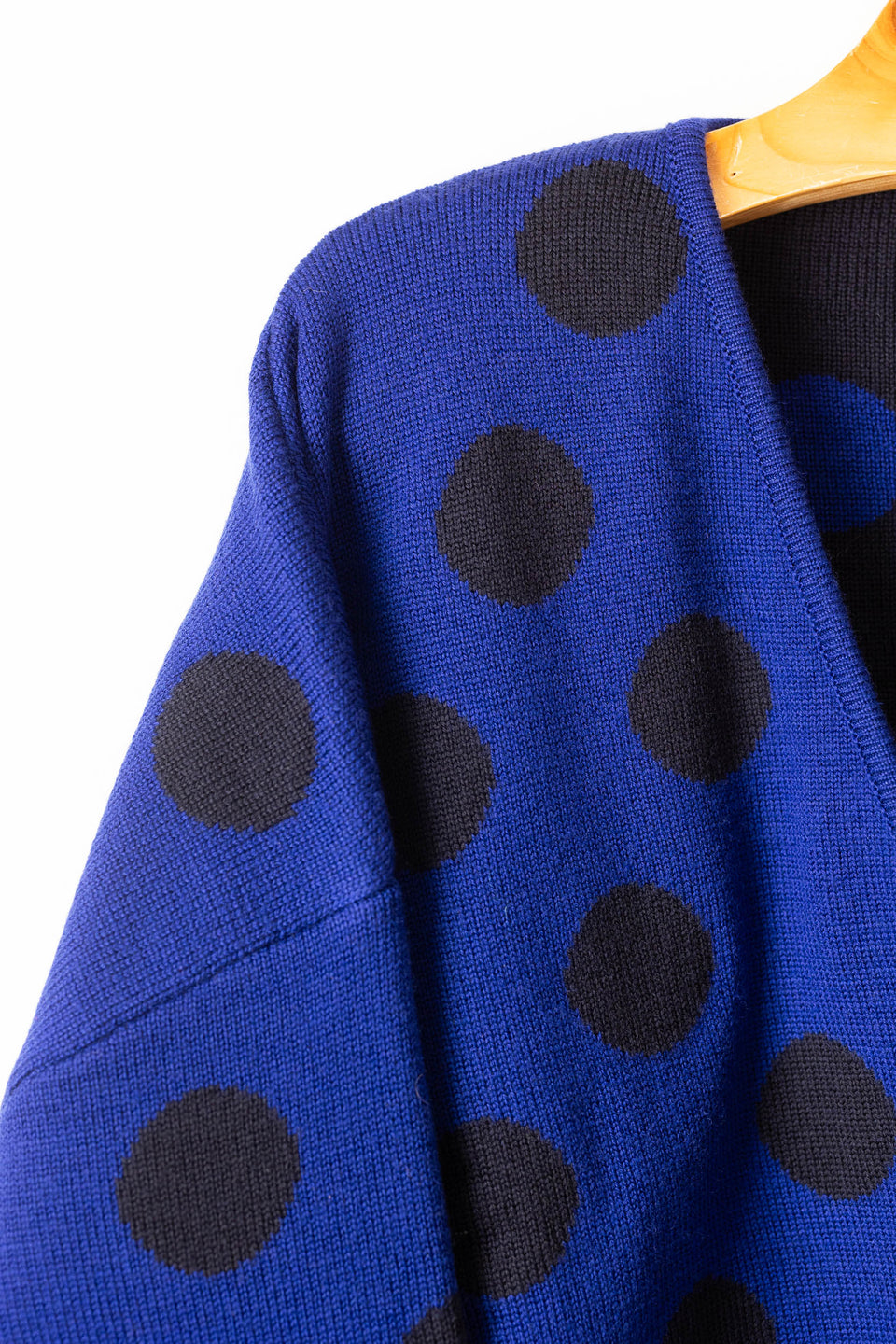 bubble cardi - royal with blackblue polkadots