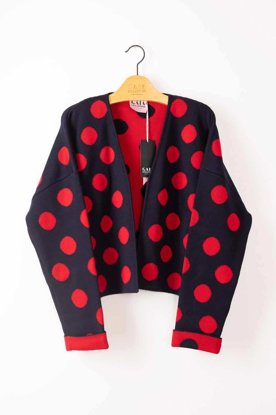 bubble cardi - navy with red polkadots 