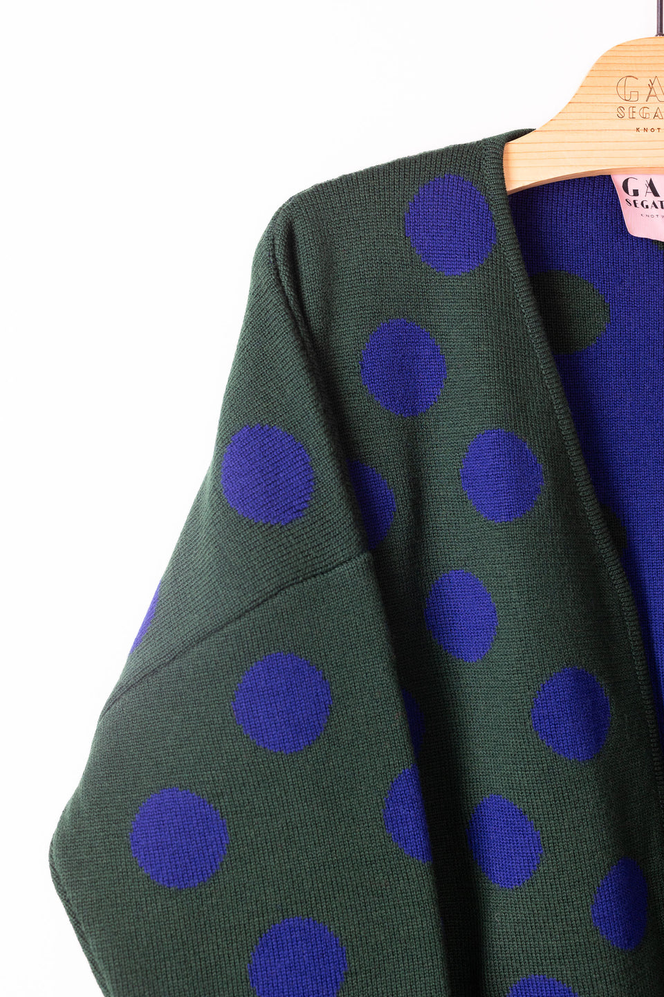 bubble cardi - forest green with blue polkadots 