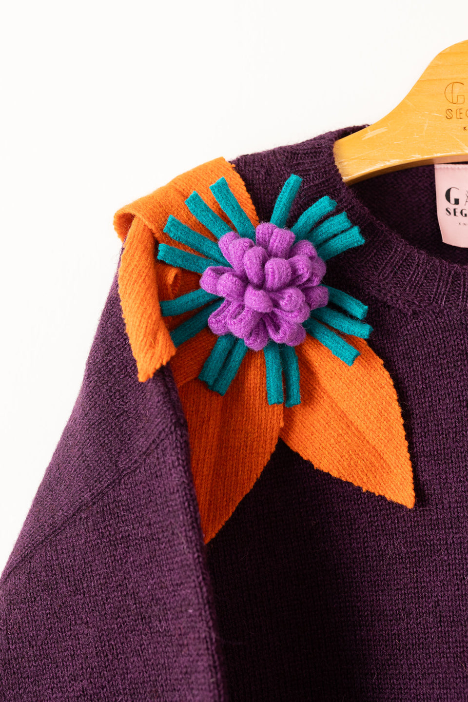 Bloom sweater - aubergine with orange, wisteria and emerald flowers