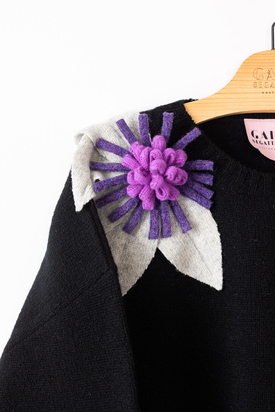 Bloom sweater - black with light grey, wisteria and violet flowers