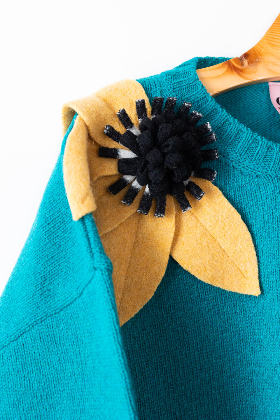 Bloom sweater - emerald with banana and b/w flowers