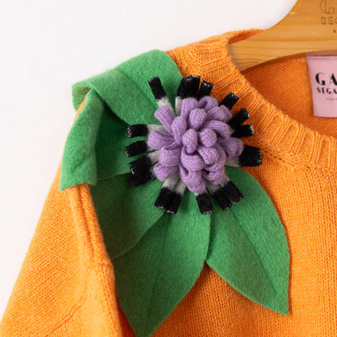 Bloom sweater - tangerine with meadow, lilac and b/w flowers