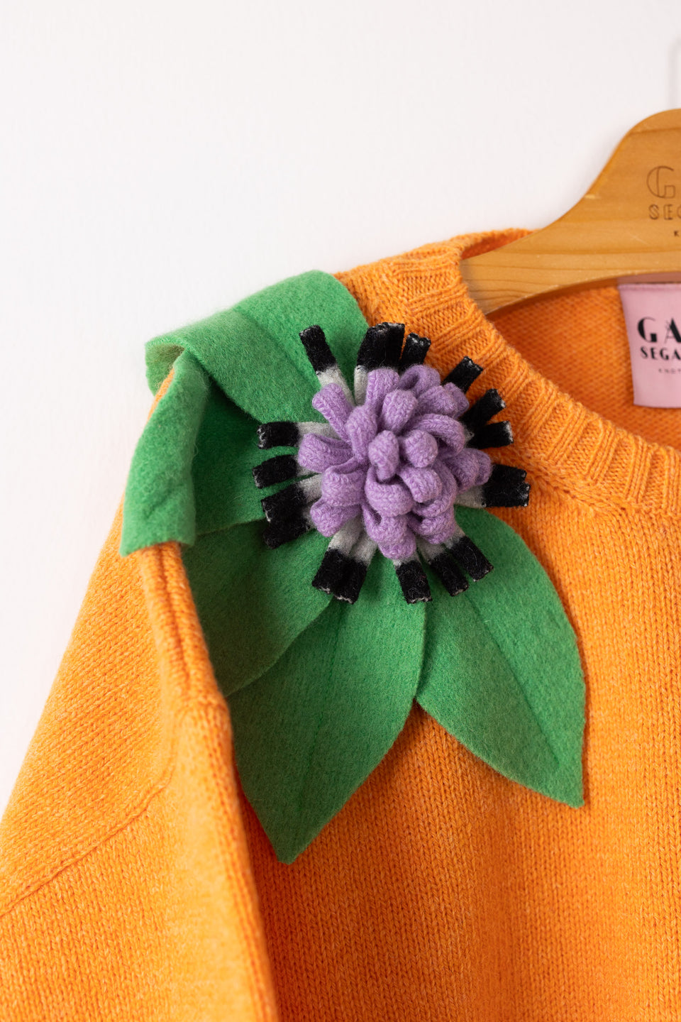 Bloom sweater - tangerine with meadow, lilac and b/w flowers