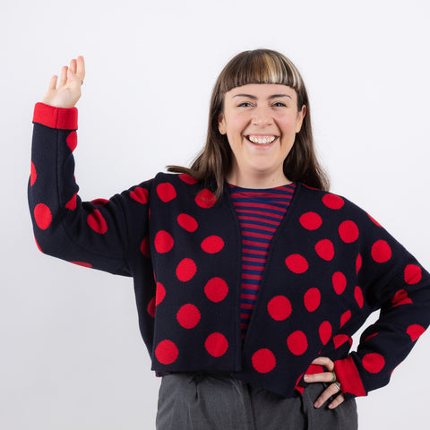 bubble cardi - navy with red polkadots 