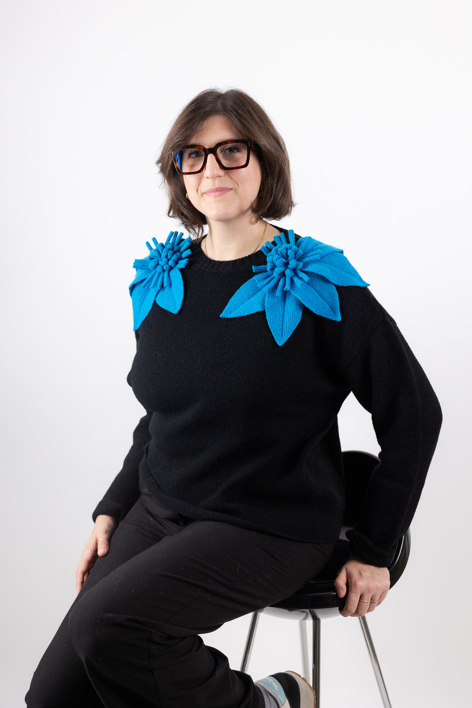 Bloom sweater - black with lego blue flowers