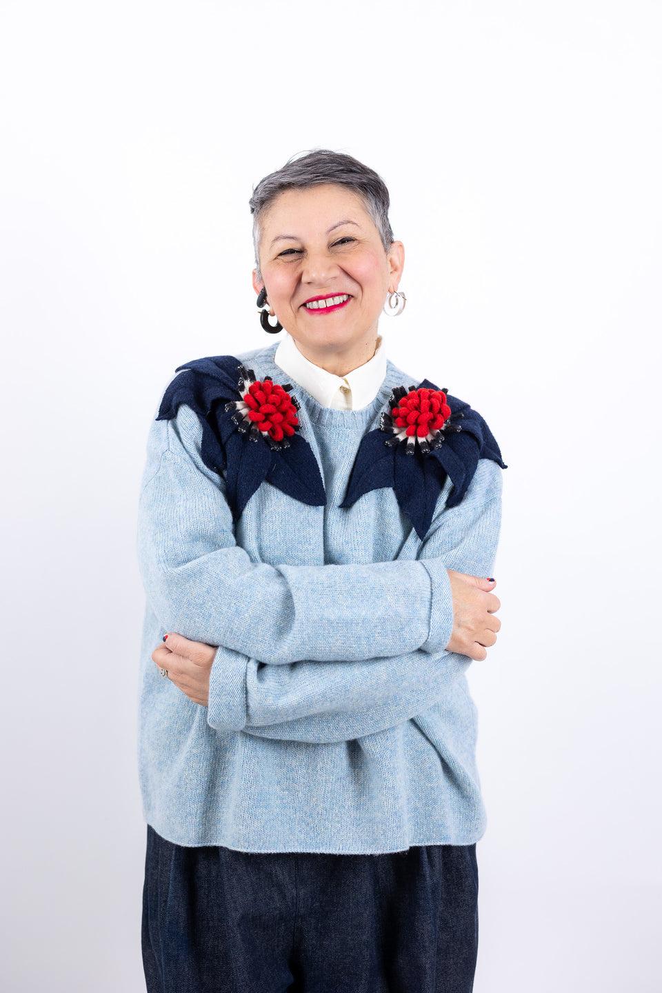 Bloom - cielo mélange fiore navy, b/n e rosso