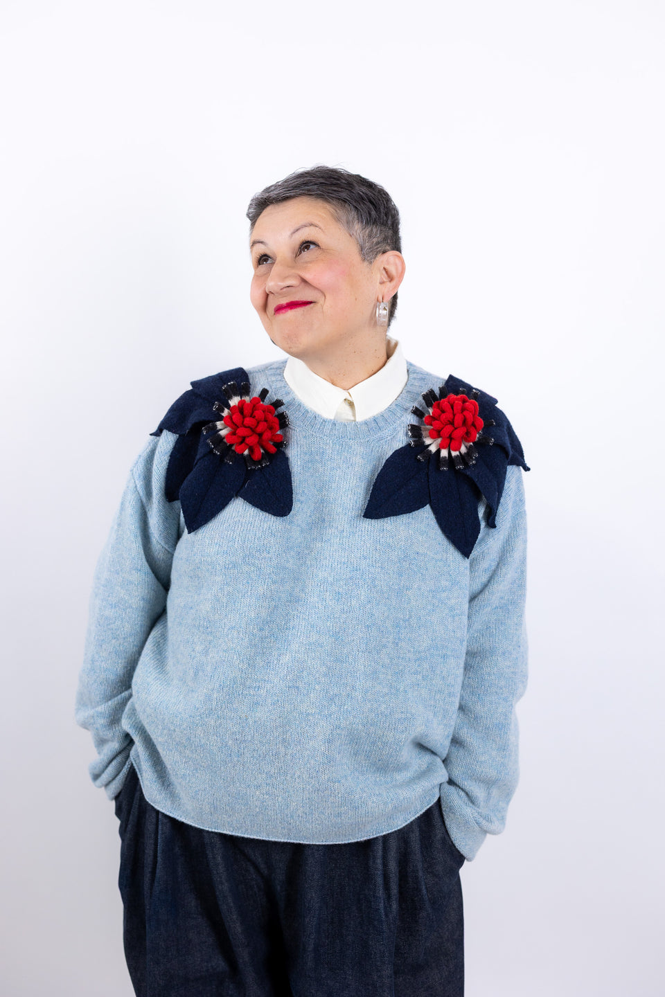 Bloom - cielo mélange fiore navy, b/n e rosso