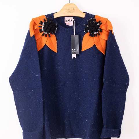 bloom sweater - blue with melon and b/w 