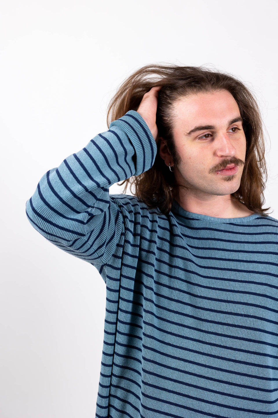 Pablo - denim riga blu - collaborazione con Tintoria Emiliana