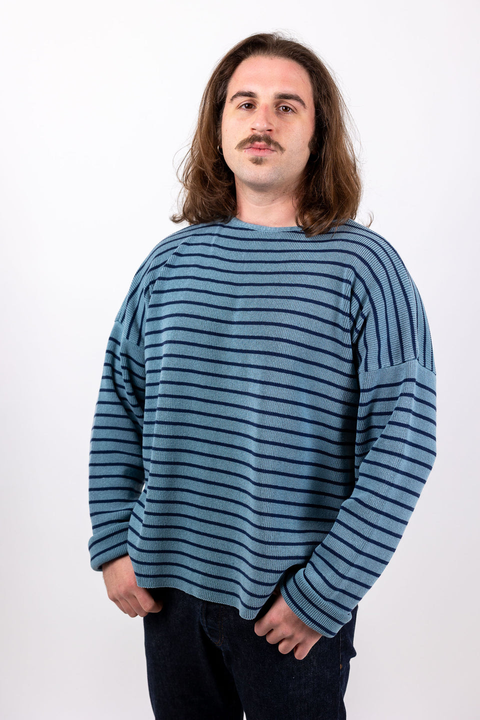 Pablo - denim riga blu - collaborazione con Tintoria Emiliana