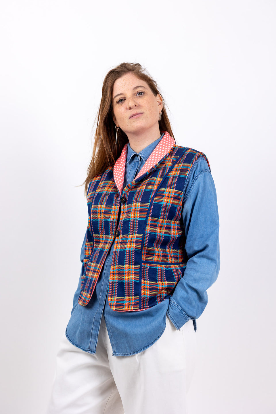 Hobbie Gilet - Scozzese corallo