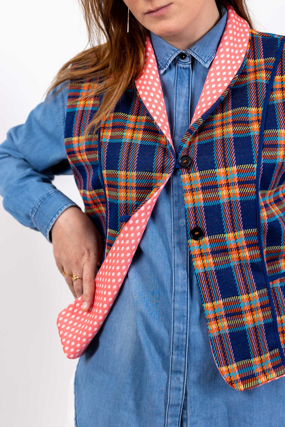 Hobbie Gilet - Scozzese corallo