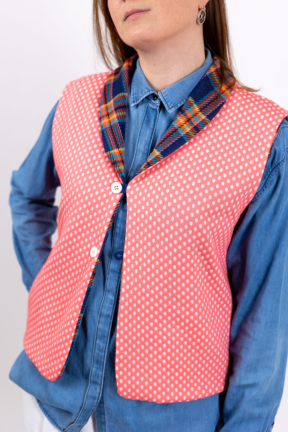 Hobbie Gilet - Scozzese corallo