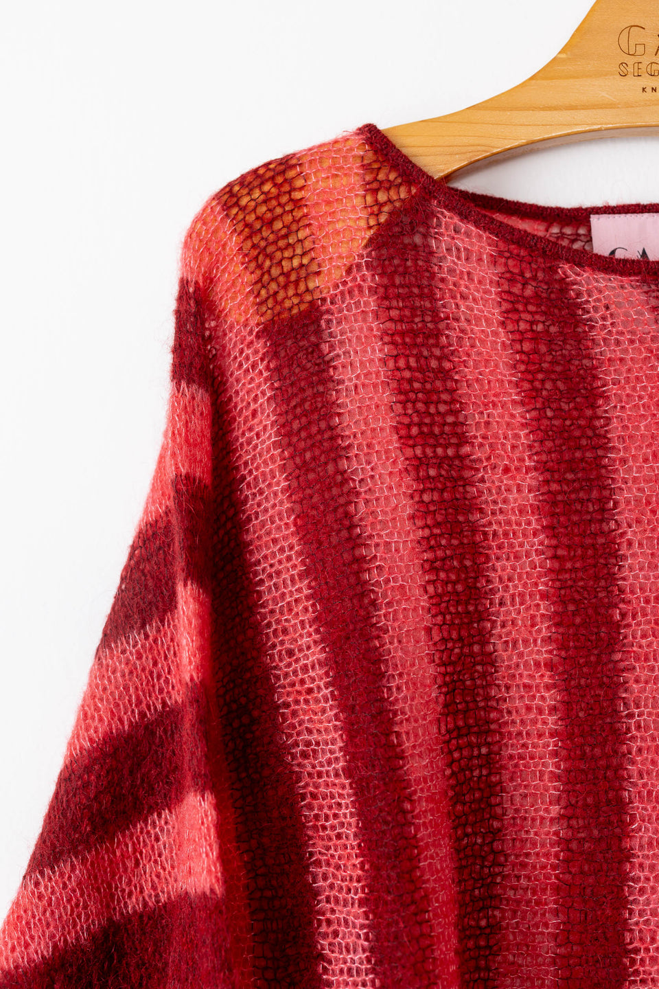 Punky - crew neck with ruffles - striped bordò and peach