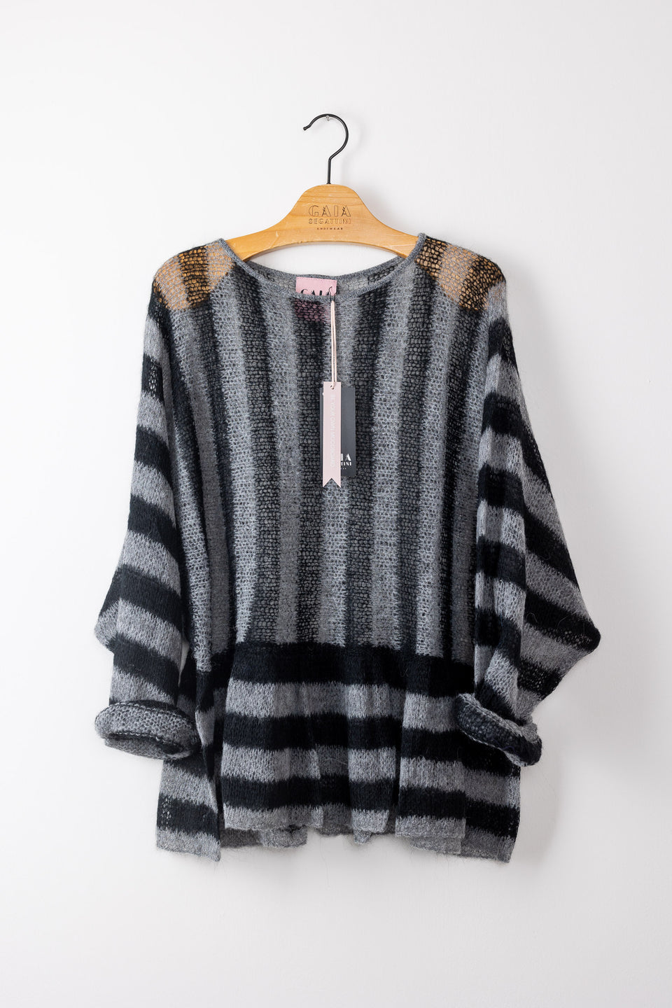 Punky - crew neck with ruffles - striped charcoal grey