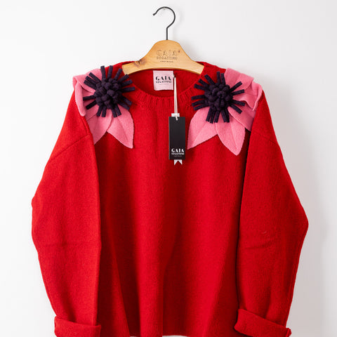 bloom sweater - poppy with candy and plum flower 