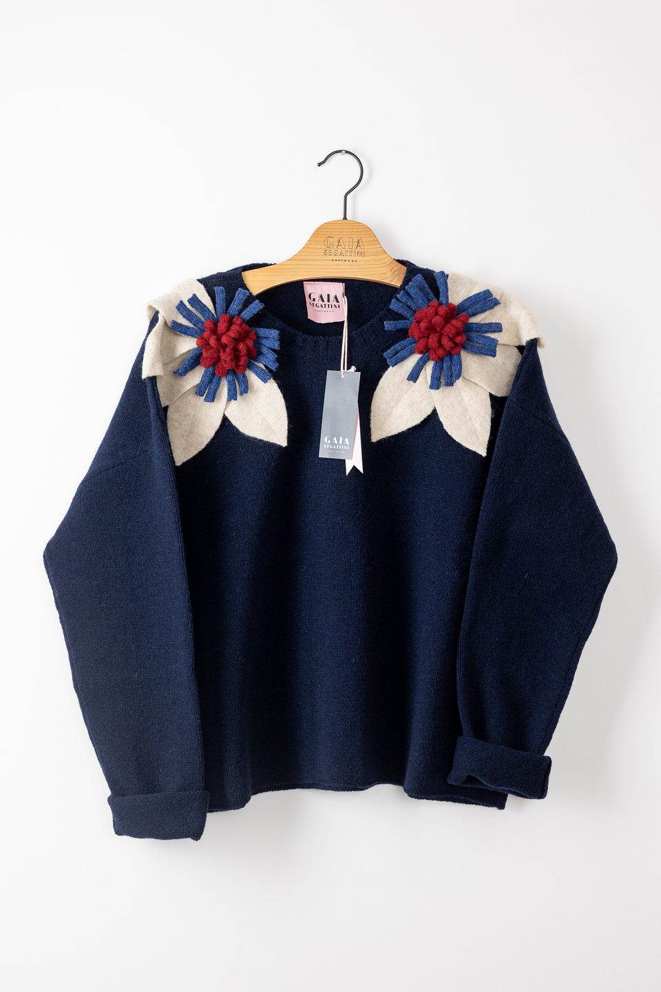 bloom - navy with écru, wine and denim flowers