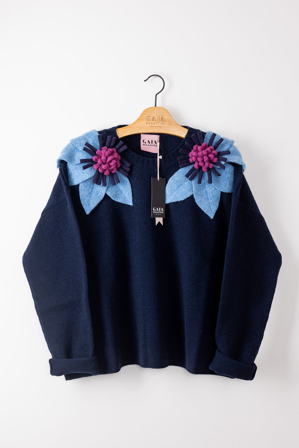 bloom - navy with sky, plum and aubergine flowers