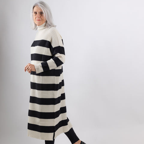 friendly dress - cream with black stripes