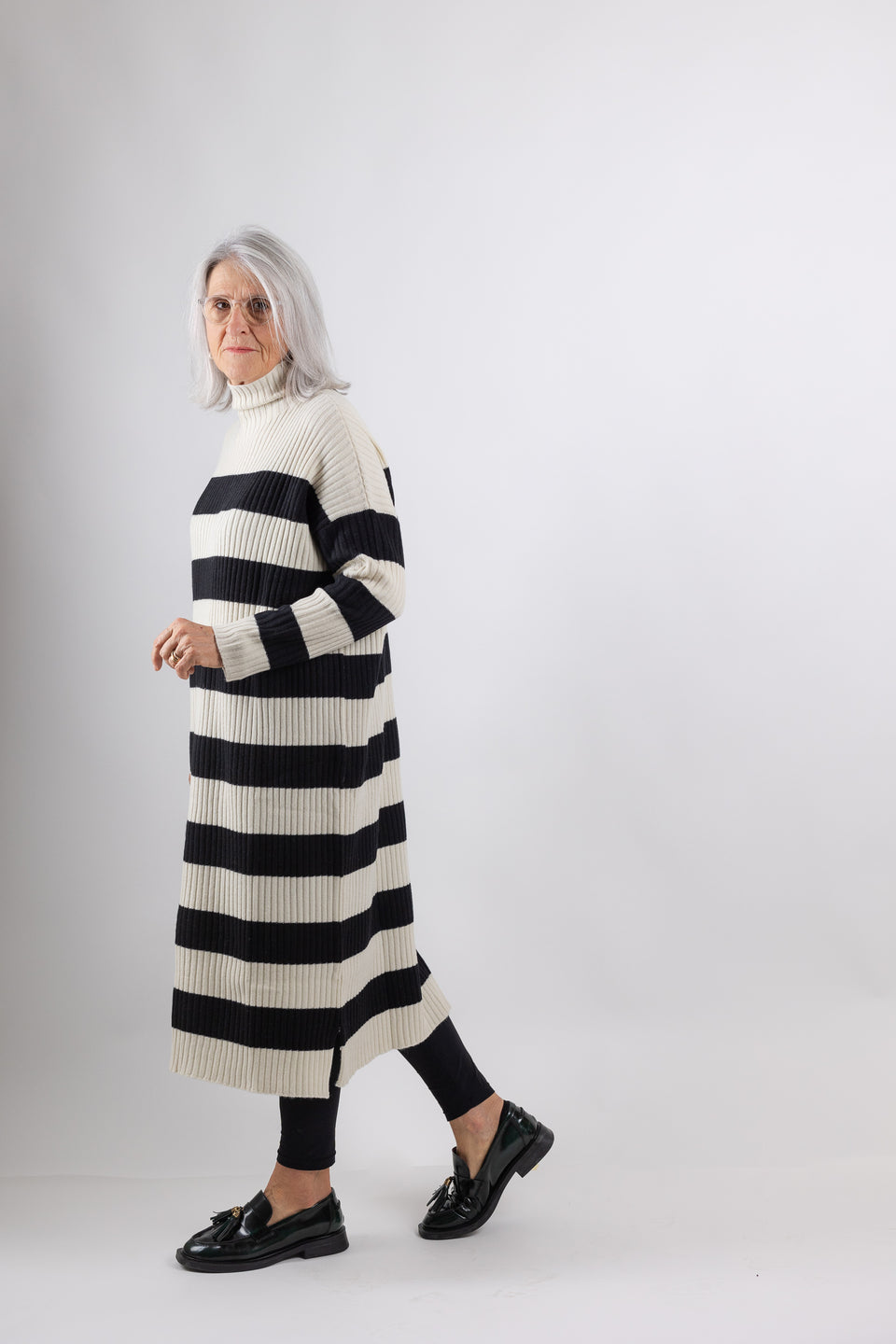 friendly dress - cream with black stripes