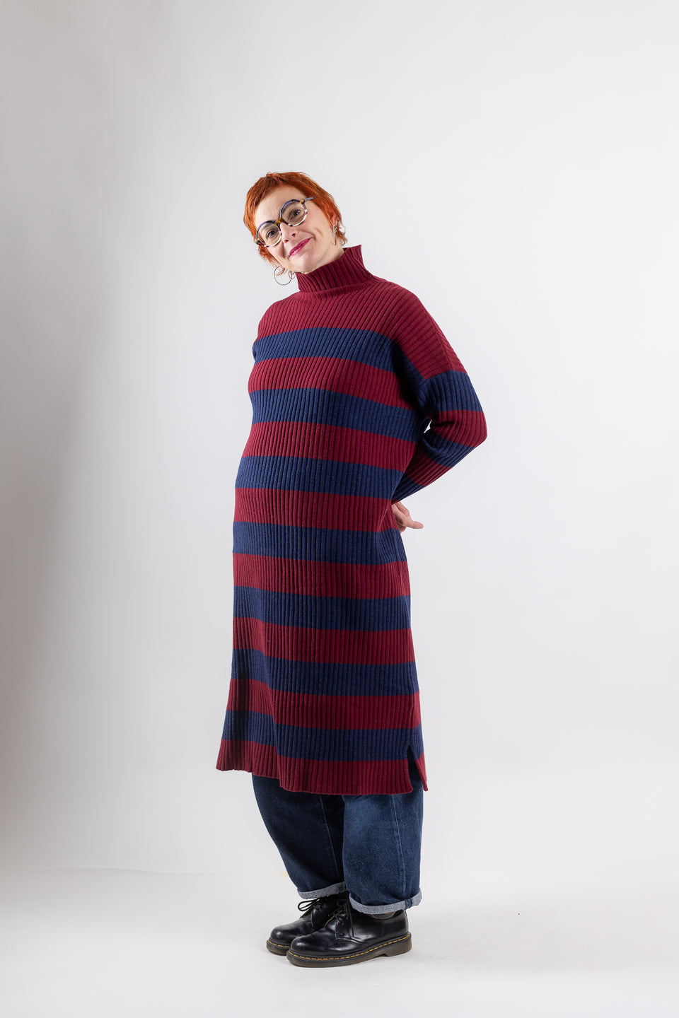 friendly dress - bordeaux with blue stripes