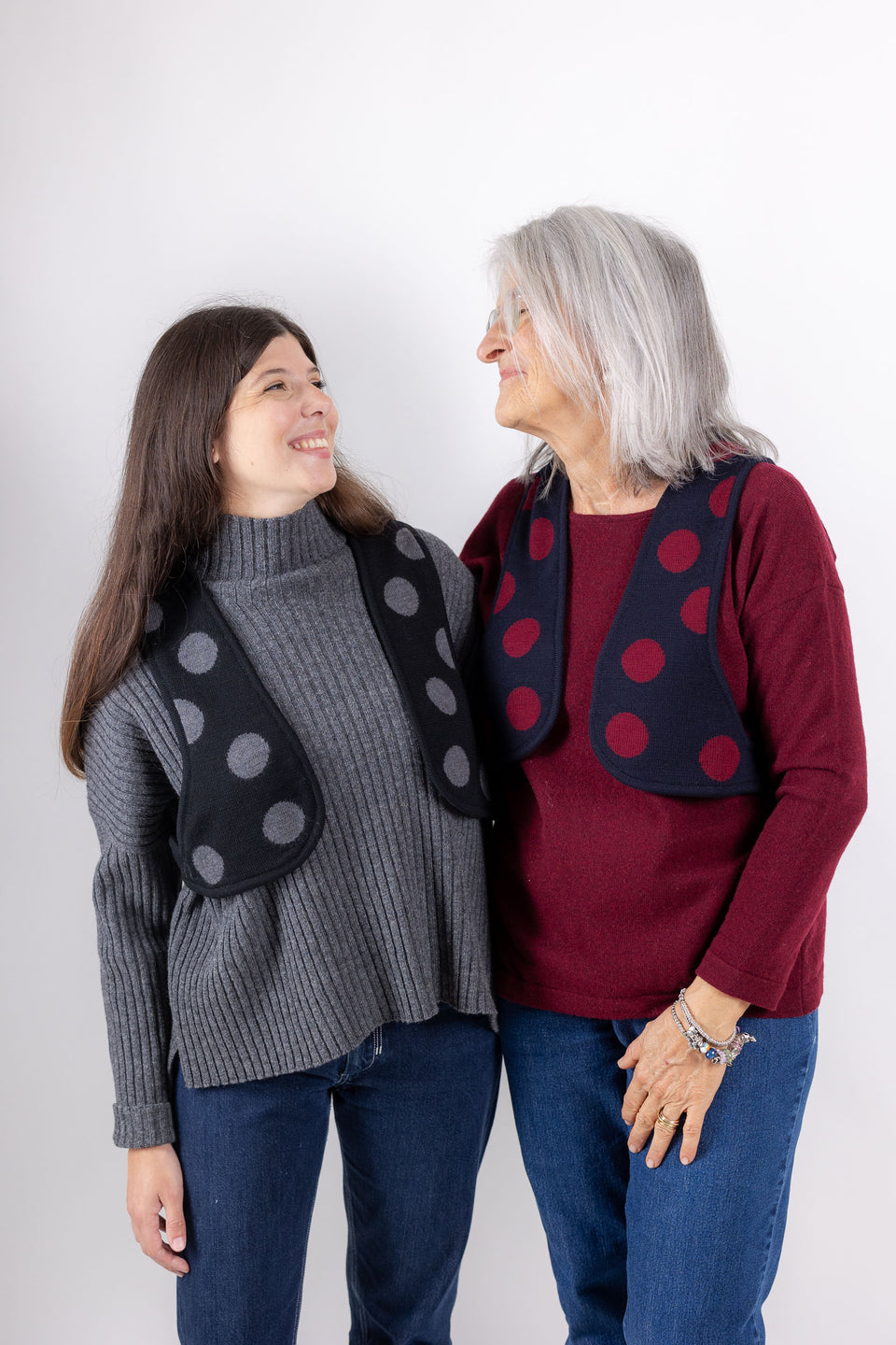 mini bubble clown vest - black with grey polkadots 