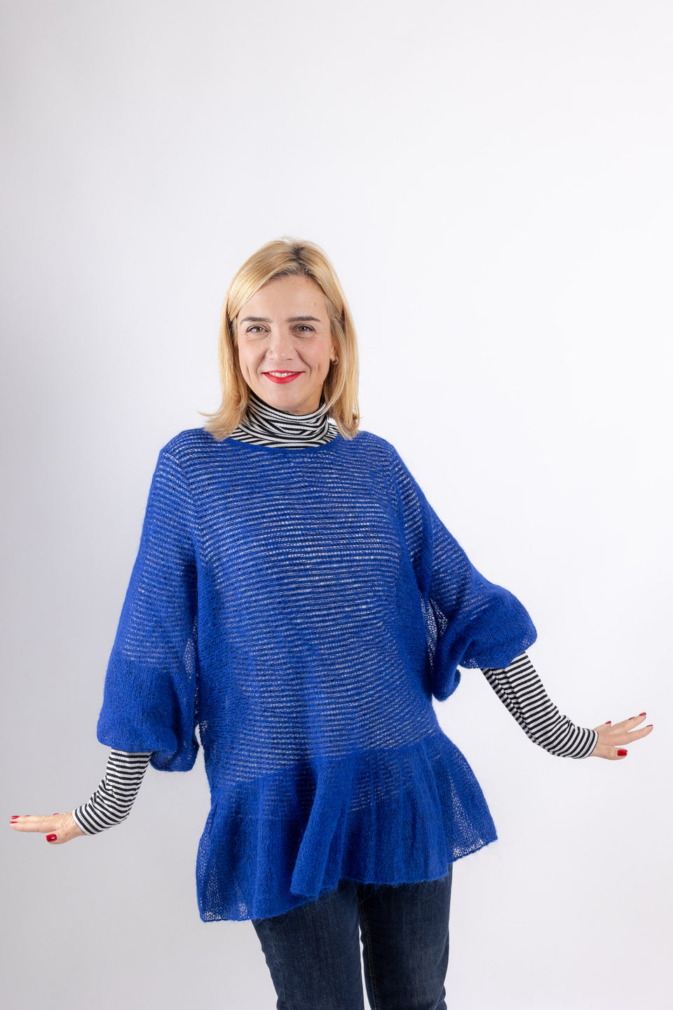 Punky - crew neck with ruffles - royal blue