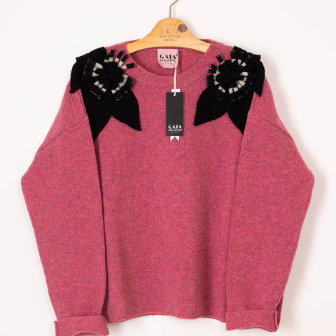 bloom sweater - "pink" with black and white flowers 
