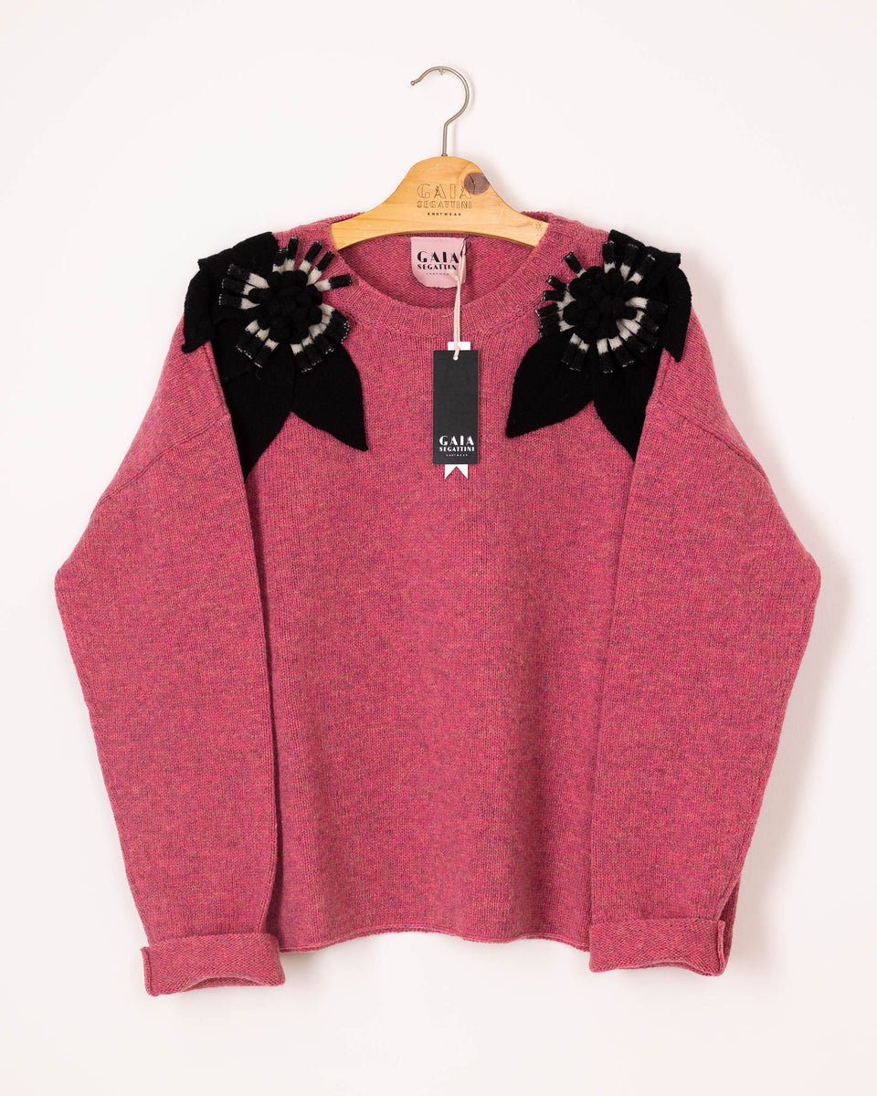 bloom sweater - "pink" with black and white flowers 