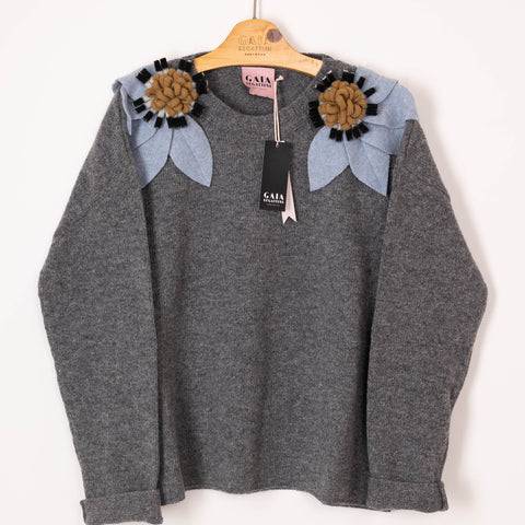 bloom sweater - mélange grey with sky, b/w and camel 