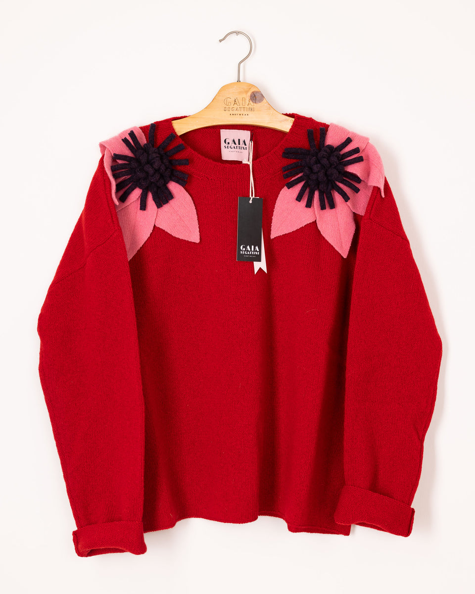 bloom sweater - poppy with candy and plum flower 
