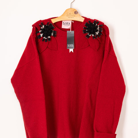 bloom sweater - poppy with poppy and b/w flower 