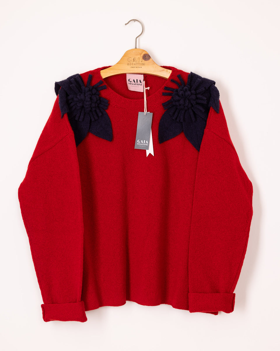 bloom sweater - poppy with navy flower 