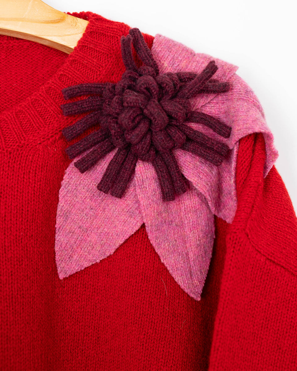 bloom sweater - poppy with raspberry and bordeaux flower 