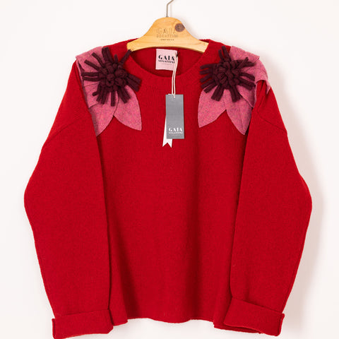 bloom sweater - poppy with raspberry and bordeaux flower 