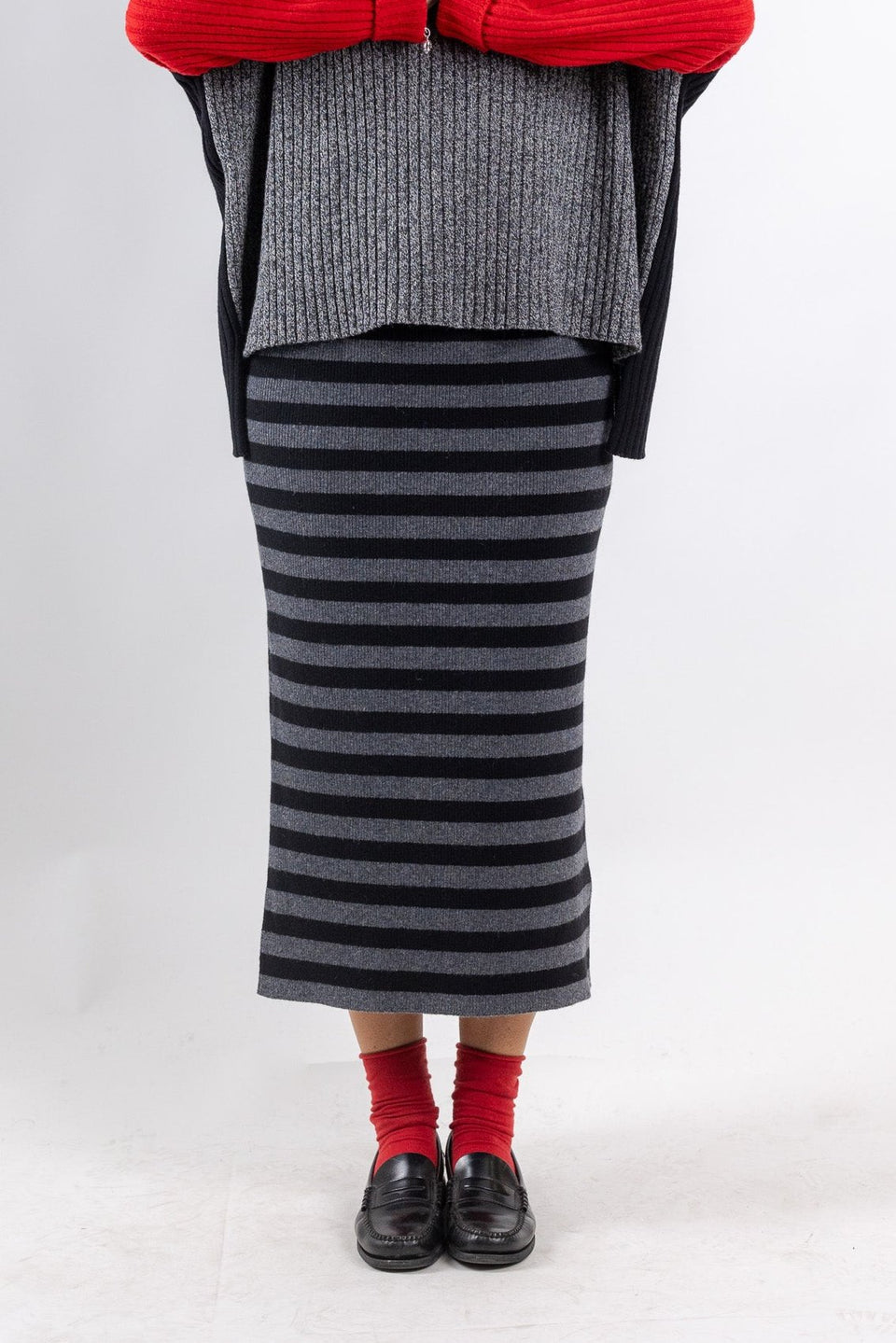 Gaia - black and grey striped pencil skirt