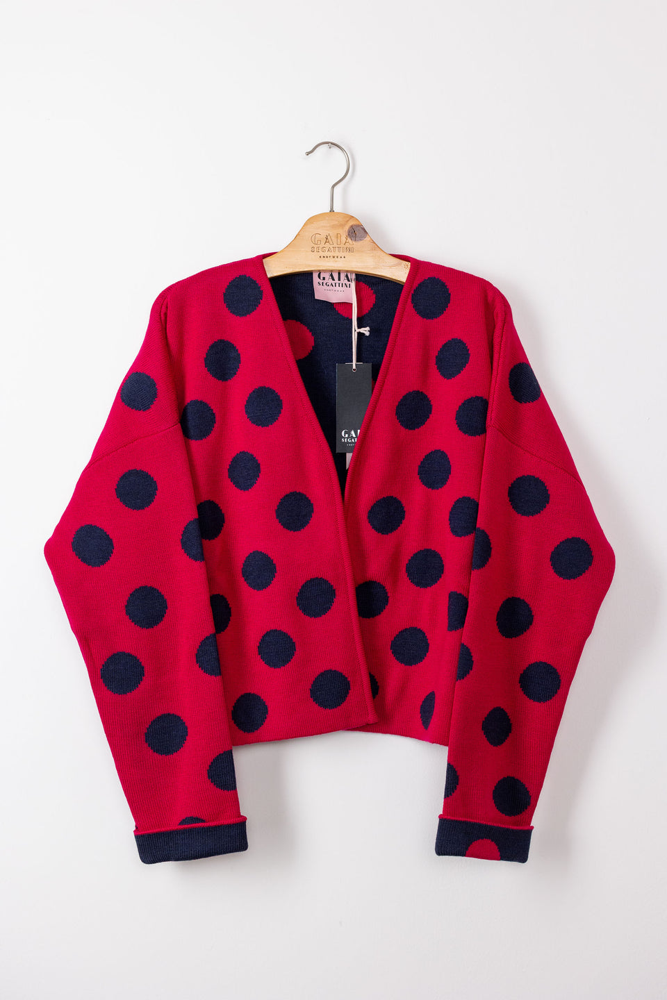 bubble cardi - fuxia with denim polka dots