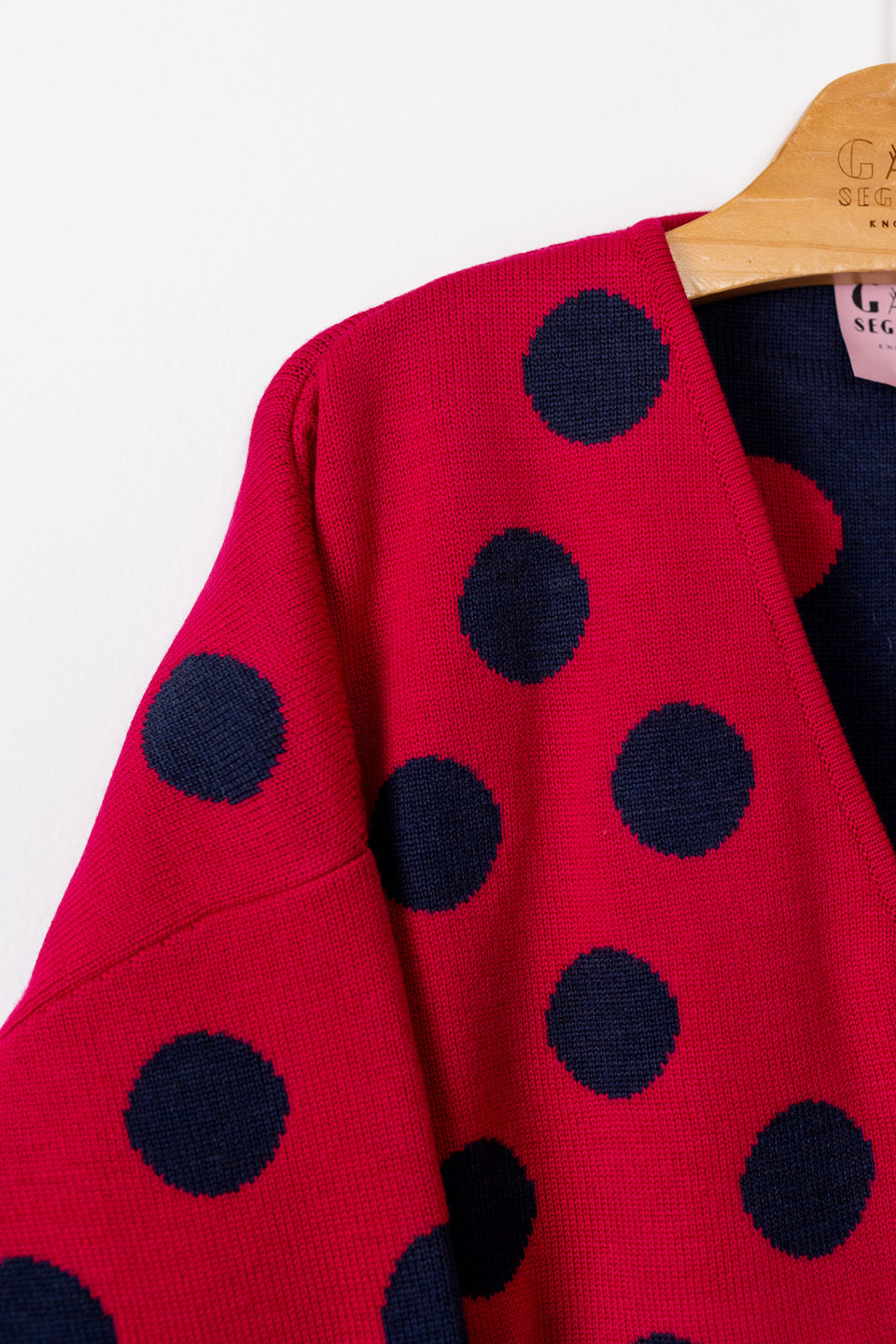 bubble cardi - fuxia with denim polka dots