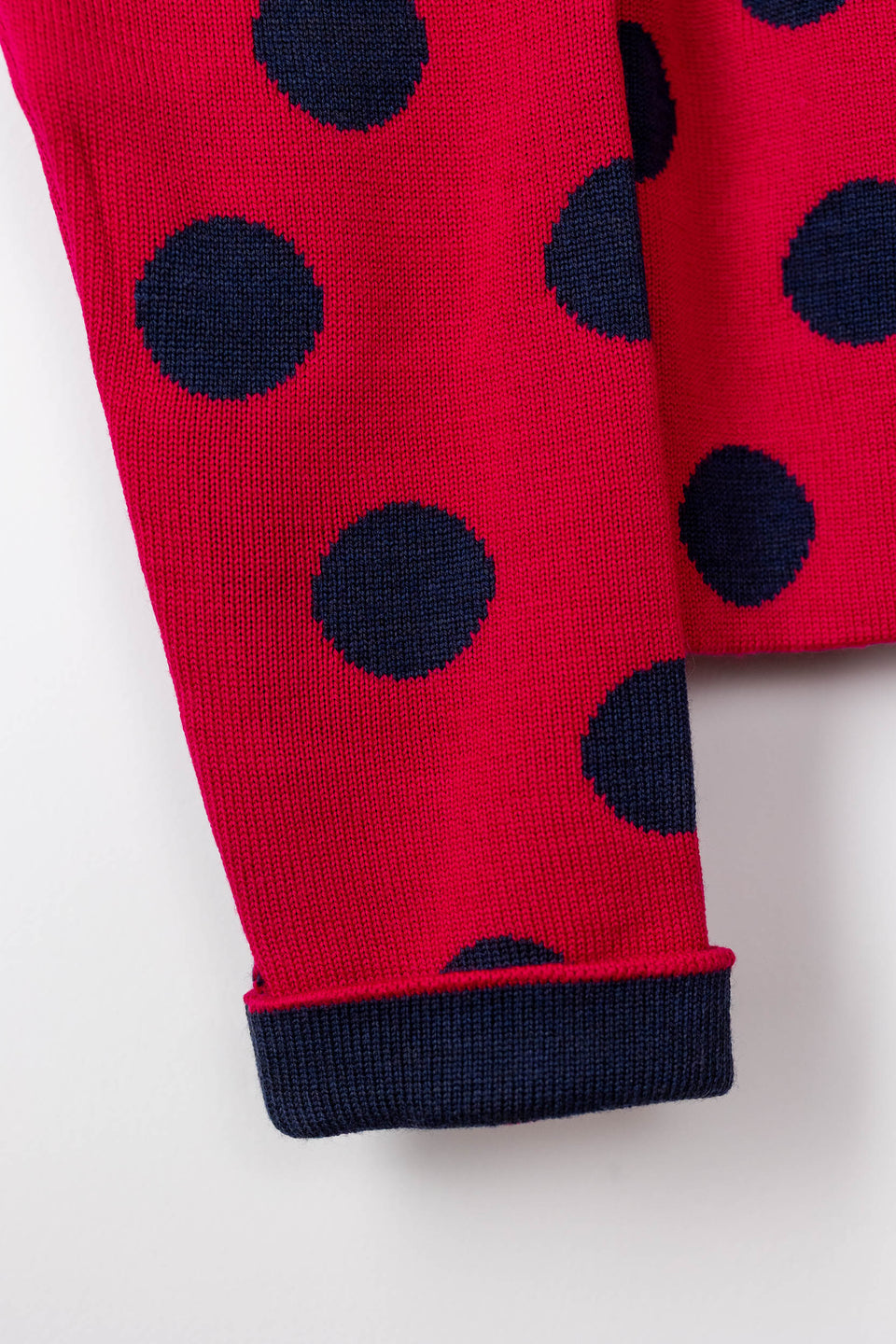 bubble cardi - fuxia with denim polka dots