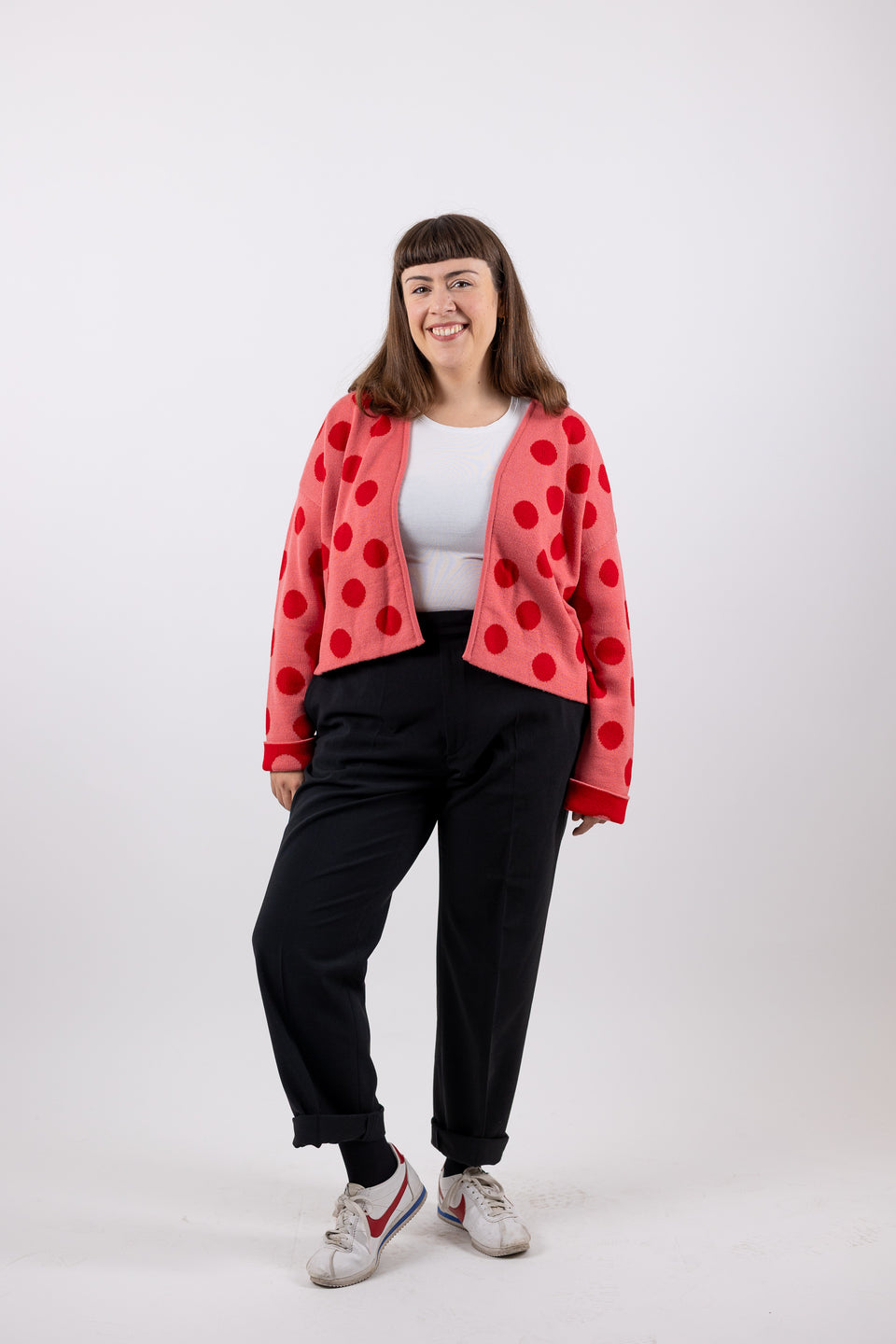 bubble cardi - bubblegum with cherry polka dots