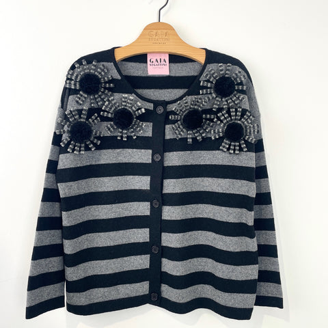 Daily cardigan special - nero riga grigio petali grigio/nero