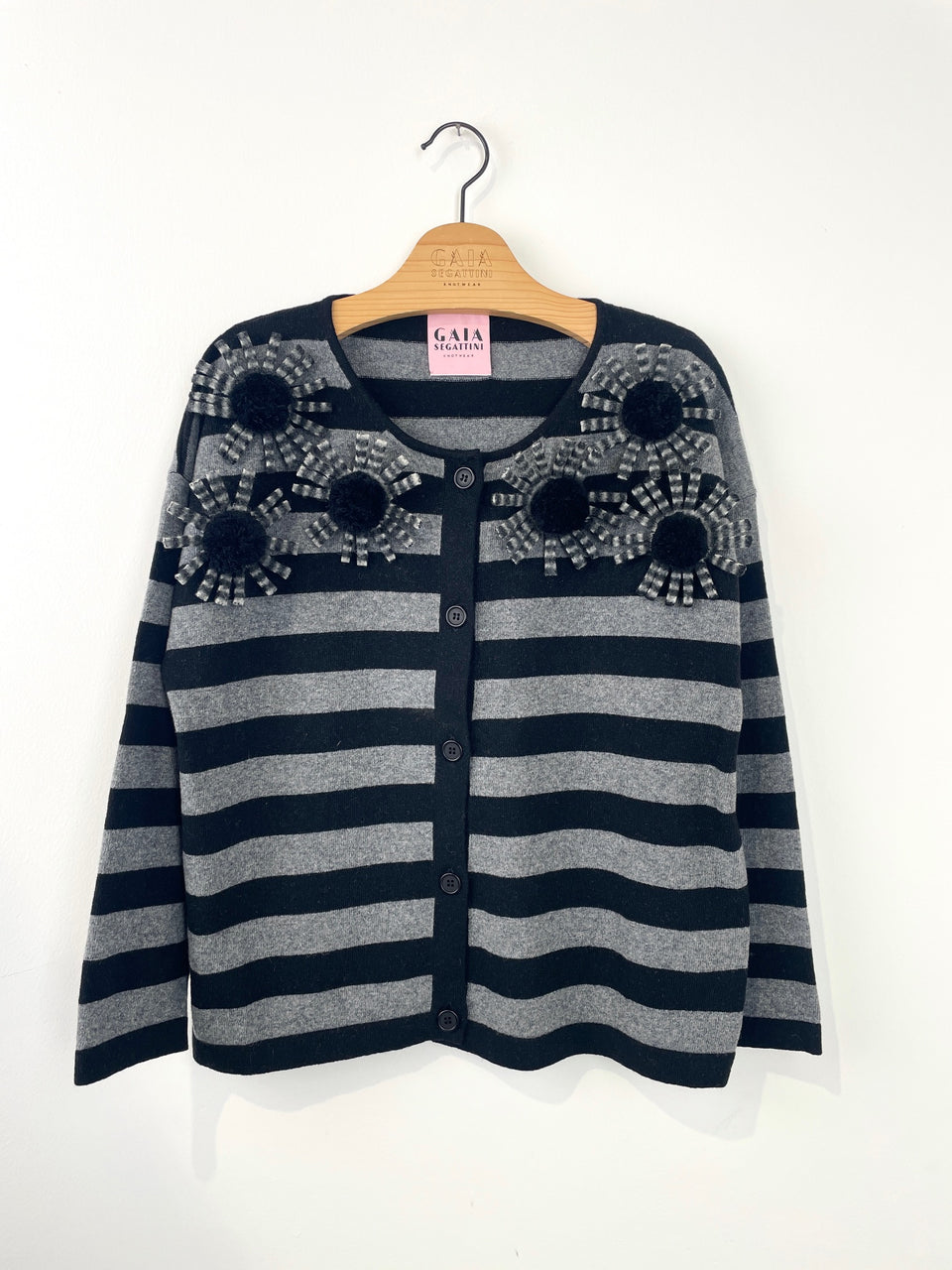 Daily cardigan special - nero riga grigio petali grigio/nero