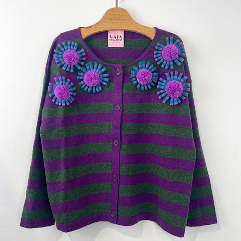 Daily cardigan special - melanzana riga verde petali ottanio/viola