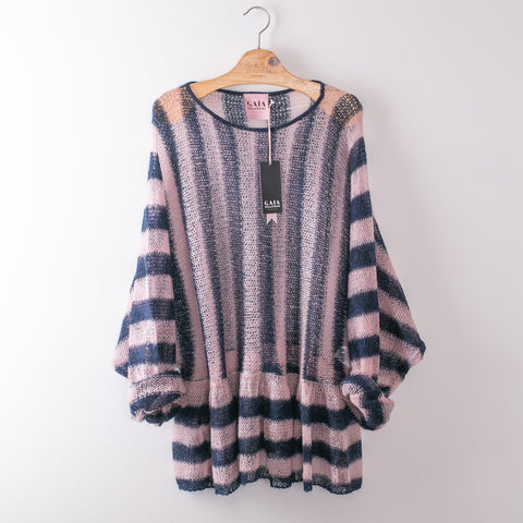 Punky - crew neck with ruffles - striped blue and pink